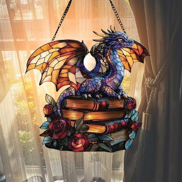 Book Dragon Bookish Acrylic Suncatcher, Book Suncatchers for Window Hangings, Bookish Gifts for Readers Book Lovers Bookworm, Gift for Mother's Day, Women, Mom, Wife, Grandma