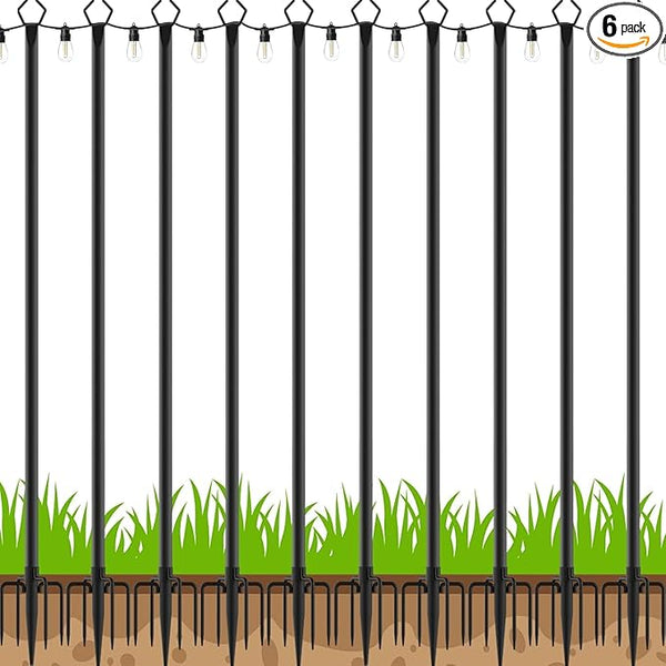AHRLHR 10 Pack String Light Poles,Poles for Outdoor String lights10 Ft Metal Poles with Fork for Outdoor String Lights,Outdoor Light Poles with Fork,Patio,Deck,Backyard