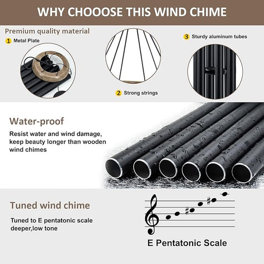 Wind Chimes Outside Deep Tone, 45 in WindChimes Large with 6 Heavy Tubes, Large Deep Tone Wind Chime Outdoor for Garden Hanging Décor,Sympathy Gifts, Black