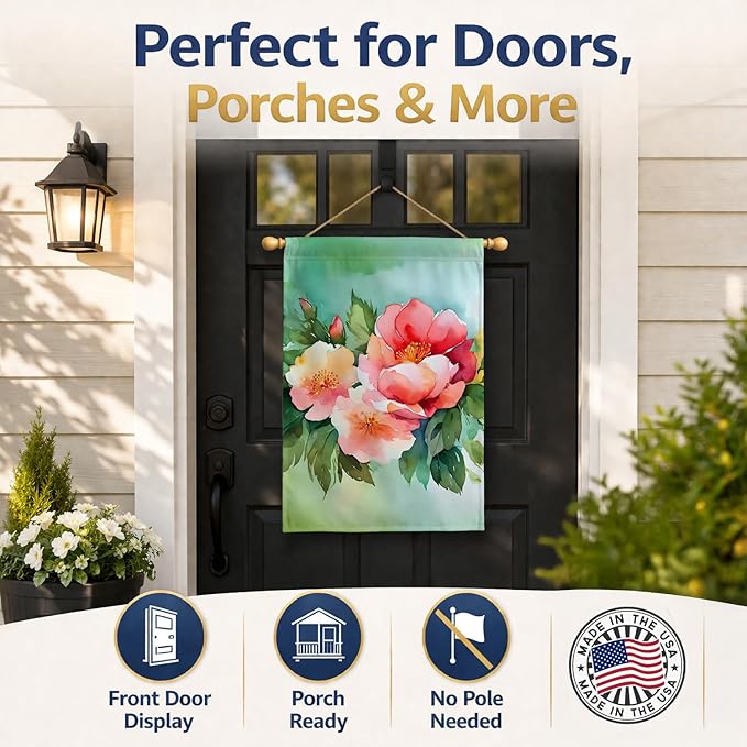Caroline's Treasures Georgia Cherokee Rose in Watercolor House Flag Large Porch Sleeve Pole Decorative Outside Yard Banner Artwork Wall Hanging, Polyester, House Size, Multicolor