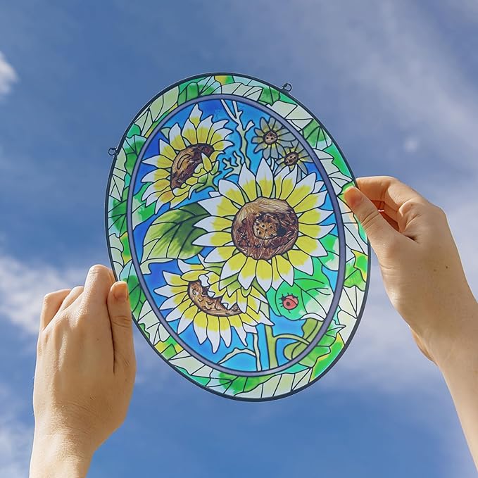 Sunflower Stained Glass Window Hanging Home Decor Suncatchers Indoor Window Gift for Mom Women Flower Lovers