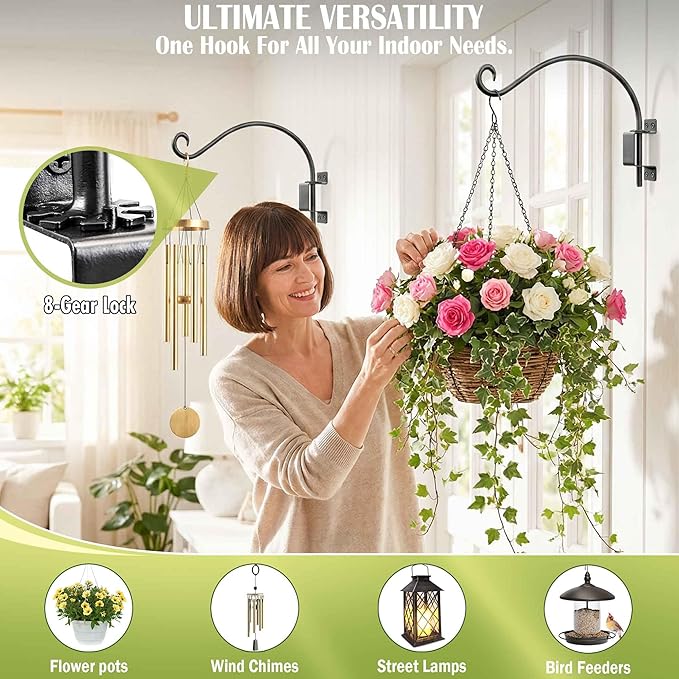 Qiang Ni Plant Hanger Outdoor: 22 Inch Bird Feeder Bracket for Garden Patio Decor - Swivel Adjustable Wall Mount Plant Hook for Hanging Flower Baskets