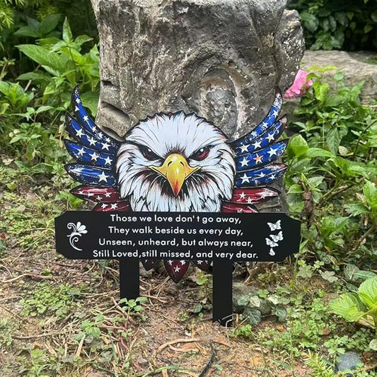 Patriotic Eagle Metal Cemetery Stakes, Waterproof Memorial Garden Markers for Veterans & Family, Outdoor Grave Decorations (Eagle)