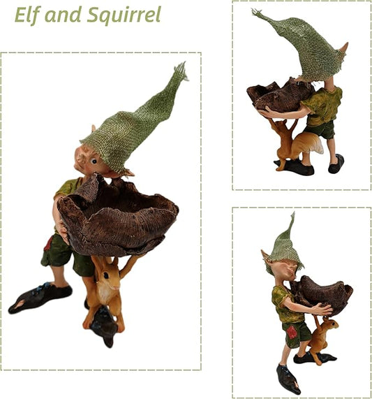 Fairy Garden Decor Elf Figurine,Pixie and Squirrel Statue, Perfect Patio & Garden Decoration, 6.5 Inches Tall - Ideal Miniature Landscape & Desktop Ornament