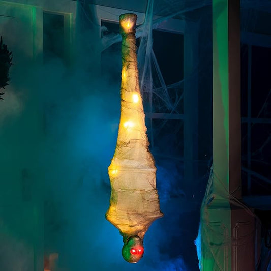 JOYIN 47" Halloween Decorations Hanging Cocoon Corpse, Halloween Indoor Decor, Light Up Corpses Skeleton, Scary Outdoor Decoration, Dead Body Prop for Haunted House Yard Outside Decor