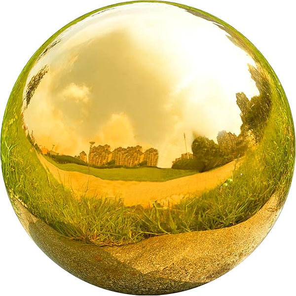 Nerien 12 Inch Gazing Ball, Stainless Steel Garden Mirror Globe, Polished Ornament Sphere, Hollow Floating Reflective Hemisphere, Home Outdoor Pond Housewarming Swimming Pool Decoration Gift, Gold