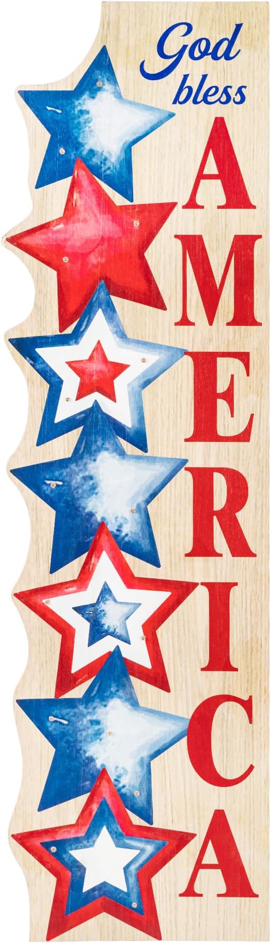 Glitzhome Patriotic Porch Sign, 4th of July Independence Day Welcome Sign with Timer, Memorial Day 42"H Farmhouse Wooden "AMERICA" Porch Decor Hanging Sign Front Door Porch, Standing Home Decor