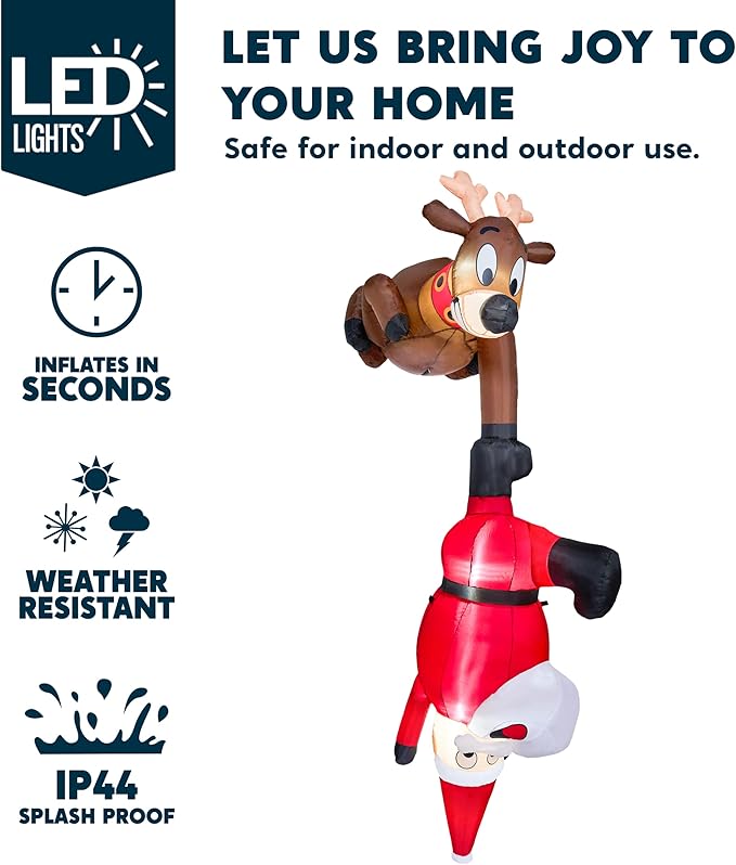 Joiedomi Hanging Christmas Inflatables Decoration, Christmas Inflatable Reindeer and Climbing Santa, Blow Up Santa with Build-in LED for Xmas Party Indoor, Outdoor, Yard, Garden, Lawn Decor