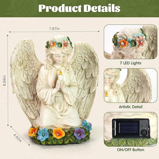 Garden Angel Statues for Outside, Solar Praying Angels Outdoor Statue Decor, Resin Figurine Sculpture for Patio Yard Lawn Birthday Christmas Sentimental Gifts for Mom Grandma Women Mother in Law