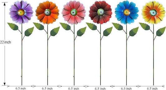 Metal Flower Garden Stakes, 6 Pc. Set,22 inch Outdoor Decor Stakes for Spring Decor, Rust and Weather Resistant Flowers with Shaking Head Yard Art for Outdoor Lawn Patio Pathway Decorations