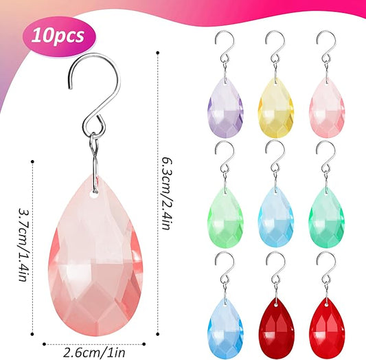38mm Crystal Suncatcher Prism, 10pcs Multicolor Teardrop Crystals Chandeliers Replacement Pendants Christmas Crystal Ornaments Tree Decorations Birthday Wedding Party Home Decor Gifts (Colour)