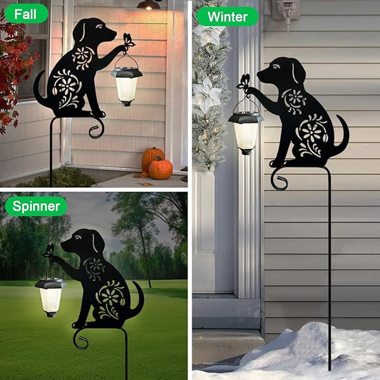 Dog Solar Lights Outdoor Garden, Beagle Dog Statues Outdoor,Metal Dogs Solar Lantern Garden Stakes for Yard,Lawn