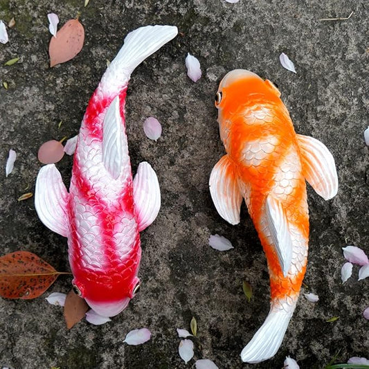 Set of 2 Solar Koi Fish Garden Statues - Ceramic Fish Sculptures for Outdoor Patio, Yard, Lawn & Balcony Decor - Waterproof Garden Ornaments with LED Lights