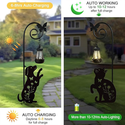 2 Pack Metal Beagle Dog and Cat Garden Stakes with Solar Lights Outdoor Decorative,Womens Gifts Unique,Garden Silhouette Animal Decor