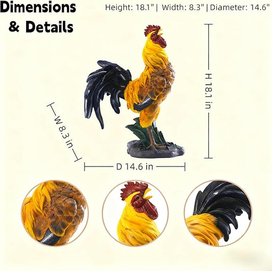 Chicken Statue Outdoor Decor,18.1''(H) Realistic Crowing Rooster Garden Sculptures for Yard Lawn,Resin Animal Figurines Home Porch Patio Art Decorations