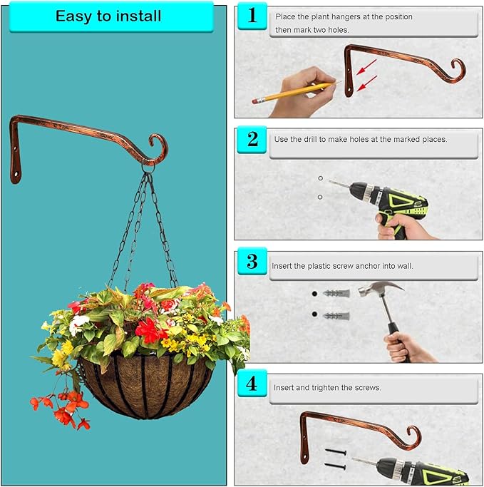 LOOGI Hanging Plant Bracket, Wall Hook Plant Hanger 6 Inch Decorative Hooks for Indoor Planter Lantern, Outdoor Bird Feeder Wind Chime (Gold, 10 Inch)