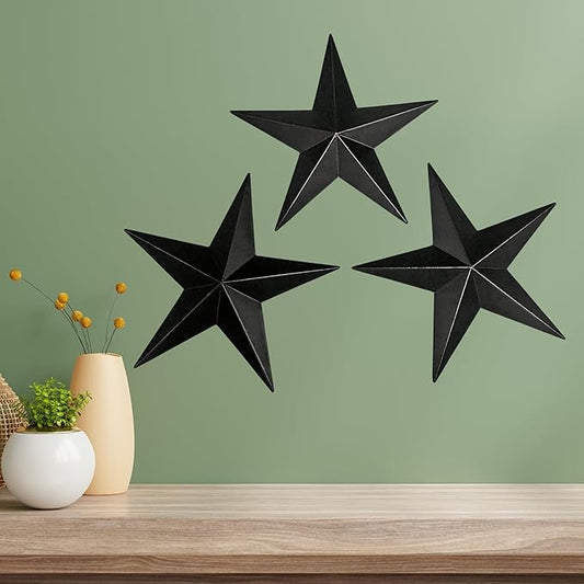 Bellaa 23547 Western Metal Stars Wall Decoration Black Texas Barn Farmhouse Ranch Cottage Lodge Outdoor Home Decor 12 Inch Each Set of 3