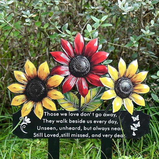 Christmas Grave Decorations for Cemetery, Sunflower Metal Memorial Garden Stakes for Mom Dad Pet, Outdoor Sympathy Gift Stakes (Sunflower)