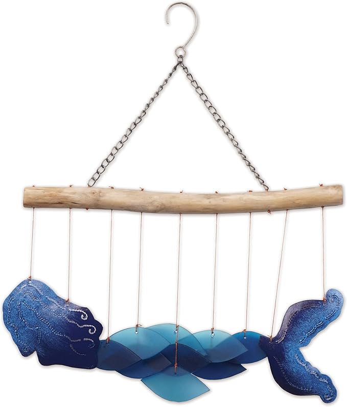 Sunset Vista Designs Windchimes - Handcrafted Sea Glass & Driftwood Windchime for Outdoors, 18" Long, Mermaid