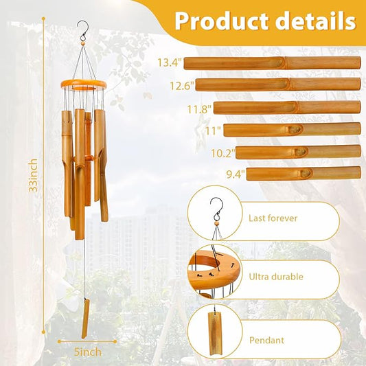 MUMTOP Bamboo Wind Chimes for Outside-Wooden Wind Chime - 33 Inch Bamboo Chimes for Outdoors,Patio,Garden,Yard,Home,Tree Decor