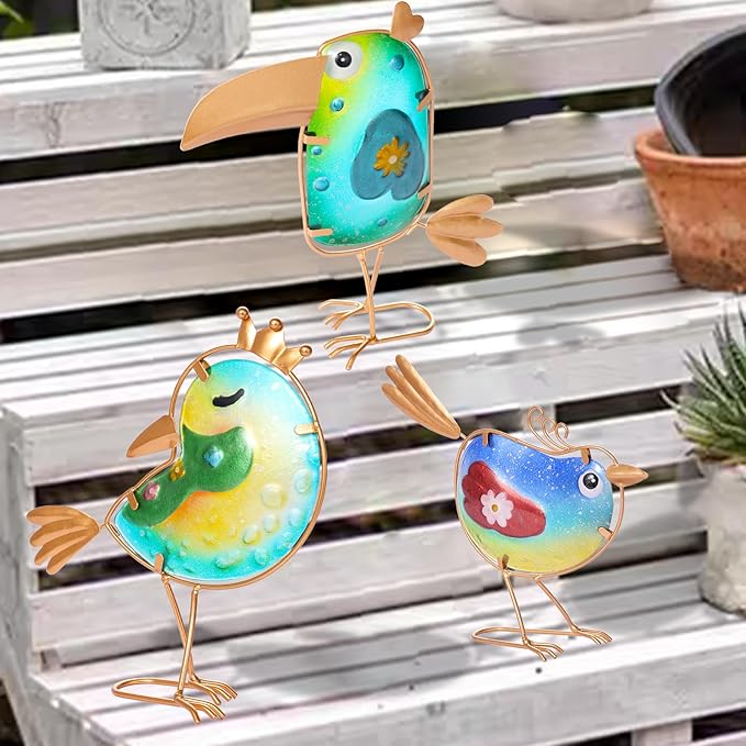 Metal Garden Decor for Outside,Spring Yard Decor Bird Set of 3, Yard Art Outdoor Decor and Garden Decorations, Bird Statues Decor for Apartment Patio, Outdoor Decor for Patio Decorations