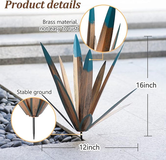 Tequila Rustic Sculpture, 2 Pack DIY Rustic Hand Painted Metal Agave Plant Home Decor, Yard Sculpture Statue, Garden Ornaments Outdoor Decor (Large)