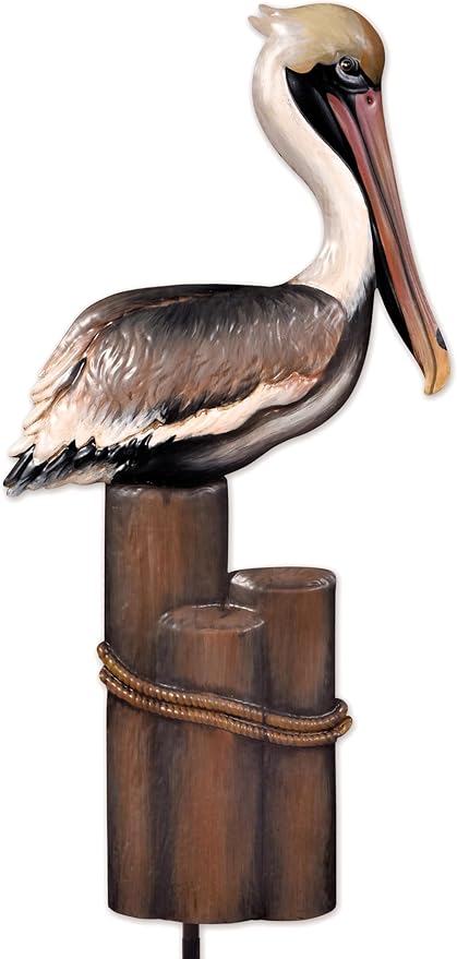 Sunset Vista Design Garden Stakes - Coastal Birds Metal Art for Yard or Patio Lawn Stake, 36-Inch, Brown Pelican