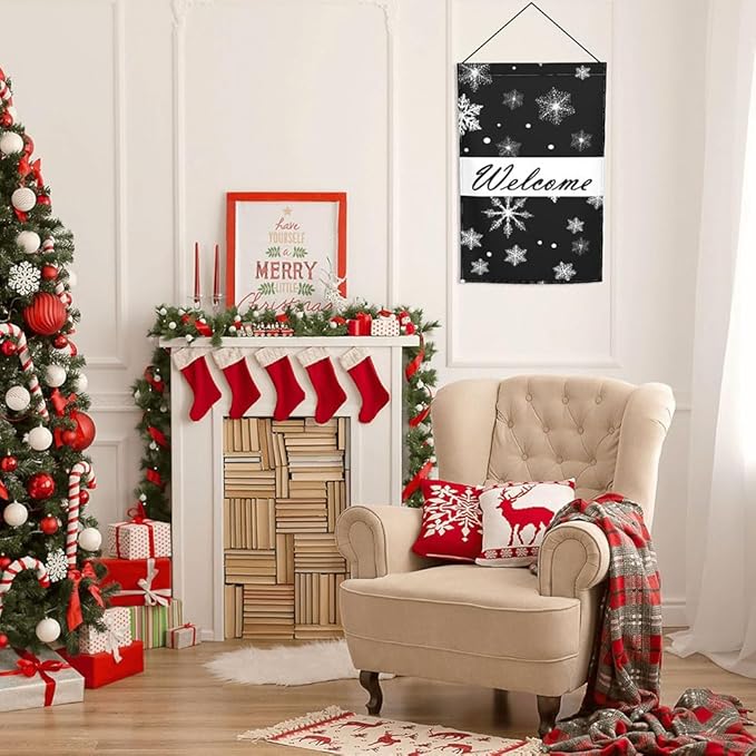 Gkyygk Winter Snowflake Christmas Welcome Garden Flag 12x18 Inch Double Sided Small Burlap Banners Yard House Decor for Men Women