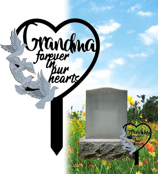 HPMAISON 11 inch Metal Grandma Memorial Stake Grave Decorations for Cemetery Gravesite Sympathy Markers Waterproof Memorial Gifts for Loss of Grandmother Tombstones Plaque Outdoors Lawn Yard Decor