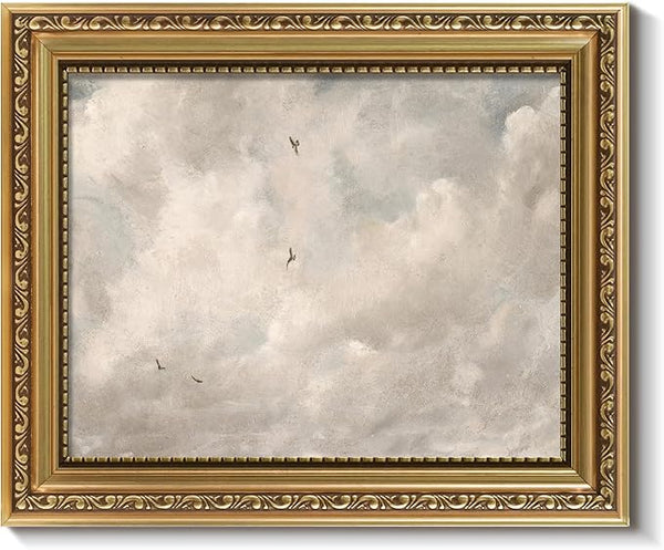ARPEOTCY Vintage Gold Framed Wall Art, Classic Sky Clouds Study Paintings, 8x10 inch Small Aesthetic Canvas Prints Artwork with Frame, Victorian Wall Decor for Living Room Bathroom Bedroom Shelf