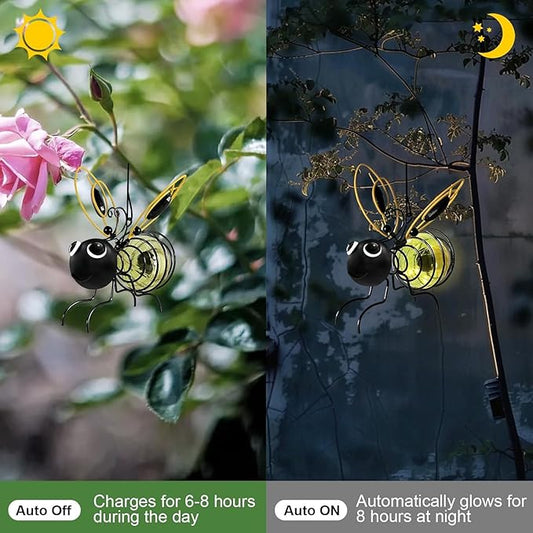 EVOLUX Hanging Bee Solar Garden Lights Decor for Outside, Outdoor Statues Figurine Lights Decorations for Patio Balcony Yard Ornament Housewarming(2 pcs)