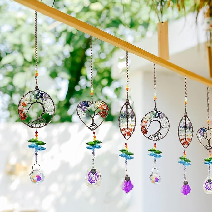 MrMrKura Tree of Life Crystal Suncatcher for Window Hanging, 3 Pieces Rainbow Maker with Prisms Decorative Sun Catcher Crystals Ornament for Indoor Home Decor
