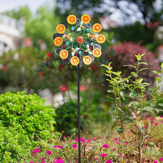 DREAMYSOUL Sunflower Garden Wind Spinner, 58 Inches Tall Metal Kinetic Wind Mills, Decorative Wind Spinners for Yard Garden Outside Patio Lawn Decor