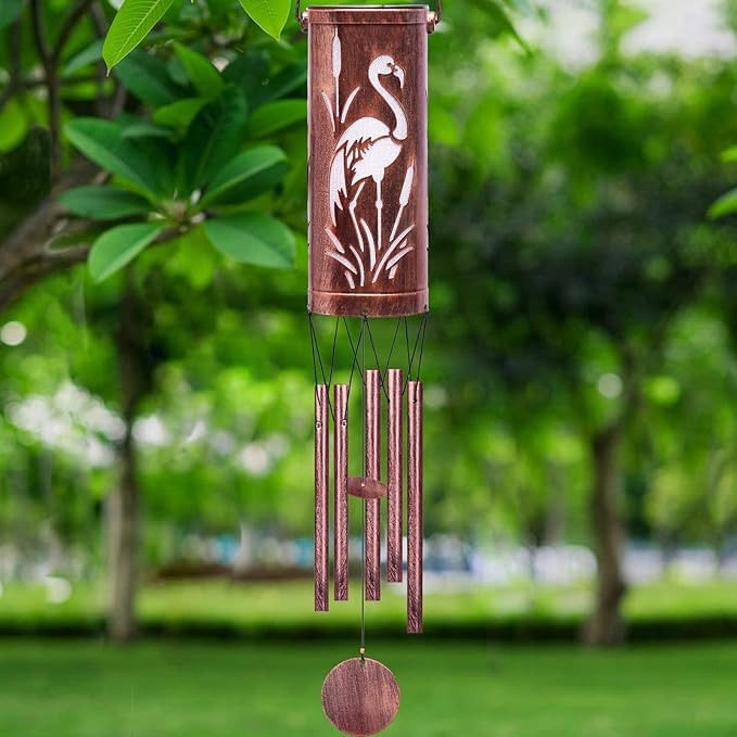 FSVGYY Solar Wind Chimes Hanging Lights Outdoor Metal Wind Chimes Memorial Wind Chime for Garden/Patio Decor Gifts for Women, Grandma, Mom (30" Metal Chimes/Flamingo)
