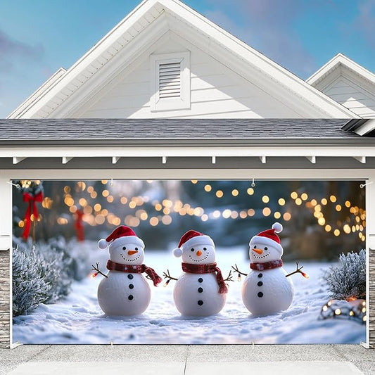 6 x 13 ft Christmas Garage Door Decorations Merry Christmas decorations Xmas Garage Door Cover, Happy New Year Hanging Banner for Home,Outdoor,Indoor,Party (Three Snowmen, 6 x 13 ft)
