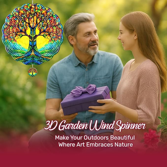 GENANY Tree of Life Hanging Wind Spinners for Women Men, 12 Inch Metal 3D, Stainless Steel Hanging Wind Catchers Sculpture for Outside, Outdoor Spring Decoration, Unique Gift