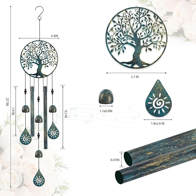 Wind Chimes for Outside Tree of Life Wind Chimes Windchimes Outdoors Tree of Life Wind Chimes for Outside Gifts for Mom, Grandma, Daughter, Decoration for Home, Garden, Patio, Backyard