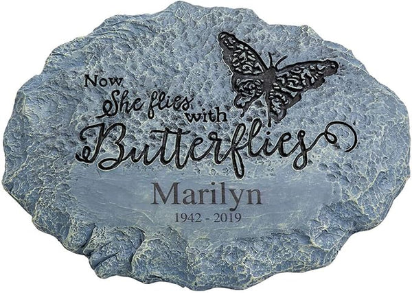 Fox Valley Traders Custom Butterfly Memorial Stone, Customized Remembrance Garden Stone, Gray, 10-Inch