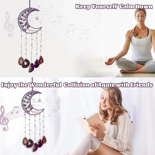 Amethyst Crystal Wind Chimes, Dreamocean Crystal Tree of Life Dream Catchers Moon Large Dream Catcher Wall Window Hangings Decor Gifts for Girls Adult Bedroom Home Decortion