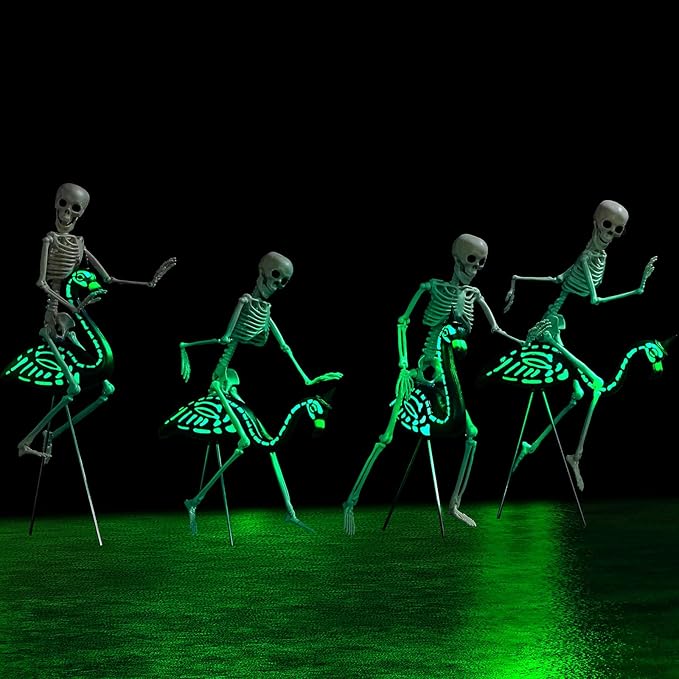 Simgoing 8 Pcs Halloween Skeleton Flamingo Decoration Outdoor Yard Ornament 15.7" Plastic Skeleton Decor with Posable Legs Flamingo Statue Decor for Yard Garden Lawn(Fluorescent,S,Stylish)