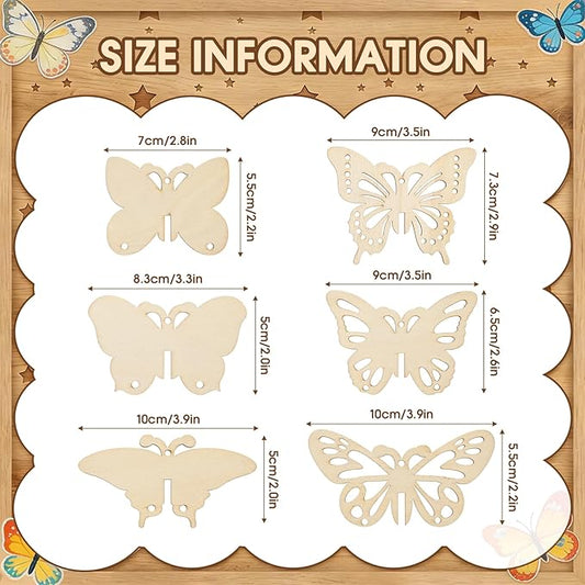 Leinuosen 30 Pcs Butterfly Wind Chime Kit for Kids Make Your Own Butterfly Wind Chimes Decorative DIY Coloring Wooden Crafts for Spring Art Activities Garden Home Patio Party Decorations