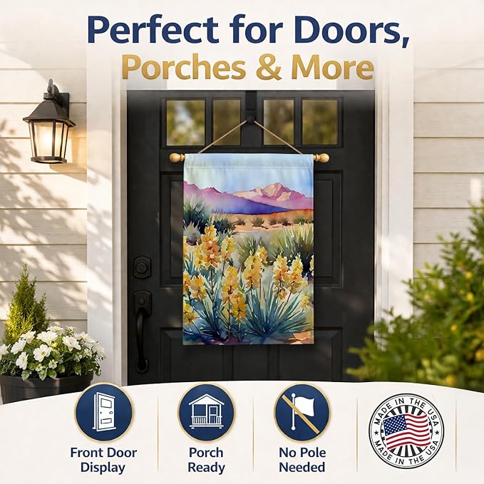 Caroline's Treasures New Mexico Yucca Flower in Watercolor House Flag Large Porch Sleeve Pole Decorative Outside Yard Banner Artwork Wall Hanging, Polyester, House Size, Multicolor
