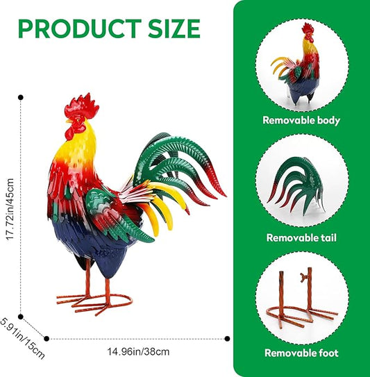 Metal Rooster Garden Statue Outdoor Decor Yard 17" Chicken Statue Garden Decoration, Large Animal Sculpture Chicken Themed Gift for Outdoor Porch Patio Backyard Lawn Ornament