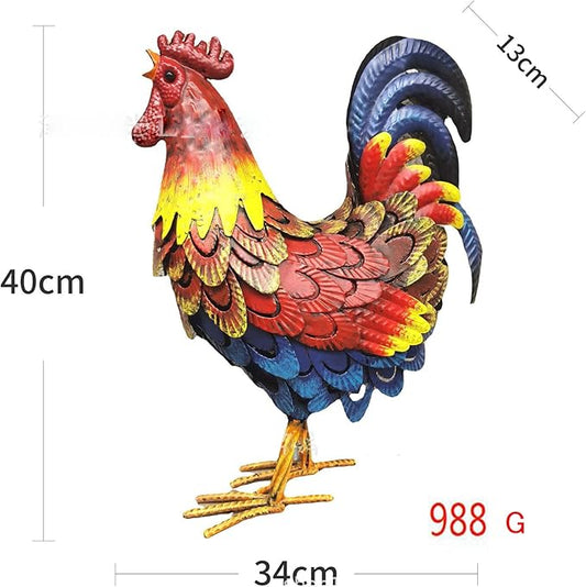 Metal Rooster Decor, Chicken Animal Yard Art Lawn Ornament Figurines Artwork for Outdoor, Patio,Backyard and Home Kitchen Decoration (red)