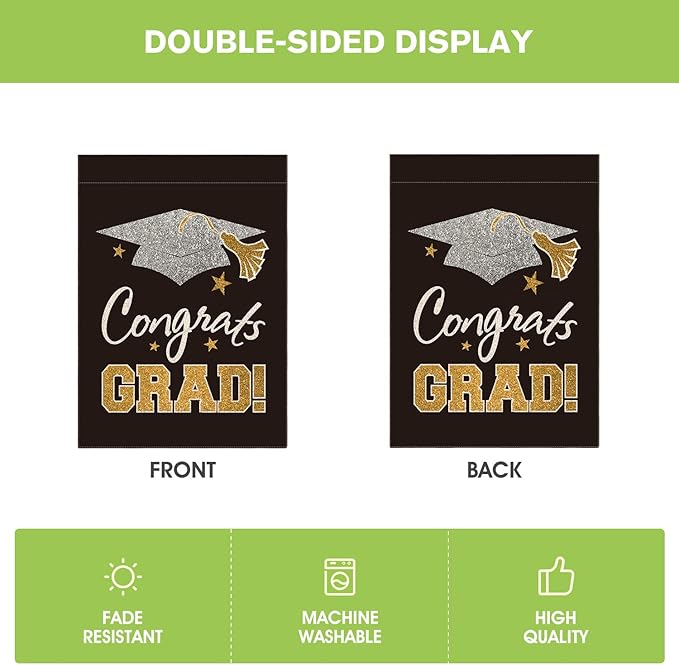 AVOIN colorlife Diploma Cap Congrats Grad House Flag Double Sided, Class Of 2026 Graduation Yard Outdoor Decoration 28 x 40 Inch