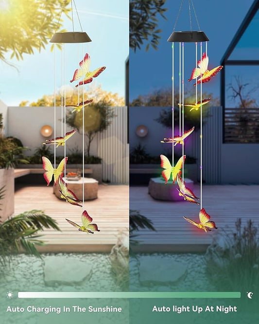 DOUBLEZHE Solar Wind Chimes for Outside, Color Changing Butterfly Wind Chime Outdoor Clearance, Birthday Gifts for Mom Women Grandma Wife Girls, Unique Decor Colorful Patio Yard Party Decoration