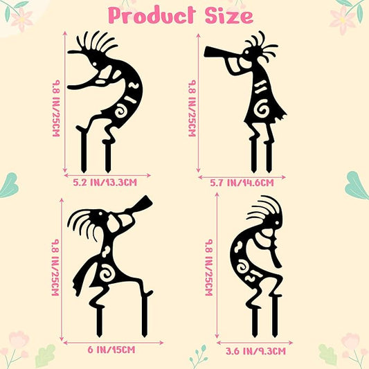 CUweipeng Black Garden Stakes Metal - 4Pcs Black Metal Dancing Dwarf Art Yard Sign Decorative Garden Stakes Dwarves Elf Outdoor Lawn Decoration Pathway Flower Bed Backyard Women Mother's Birthday Gift
