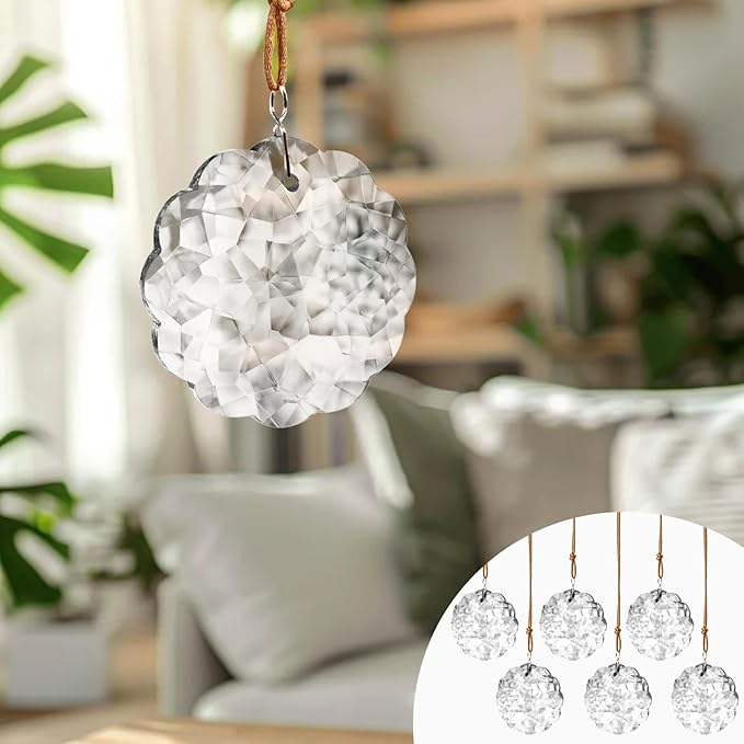 1.8in Clear Crystal Glass Flower Prisms 6pcs Crystal Hanging Ornaments for Window Glass Ornaments for Crafts for Mother's Day Wedding Party Decor