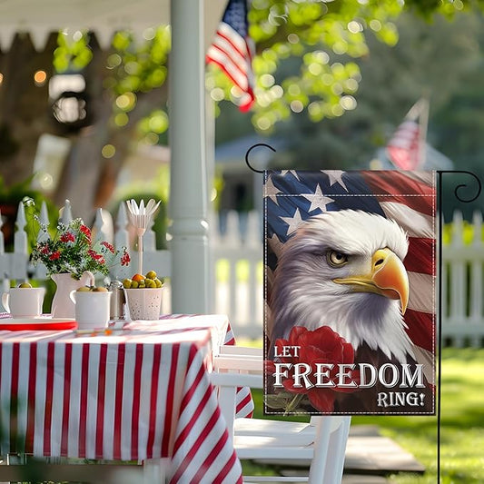 Patriotic Garden Flag 12x18 Inch Double Sided Flag Let Freedom Ring American Eagle 4th of July Memorial Day Independence Day Indoors Outdoors Decoration for Yard (Let Freedom Ring)