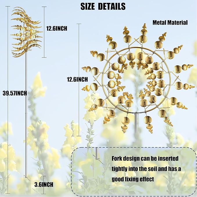 Magical Metal Windmill, Wind Spinners for Yard Garden, Outdoor Spinners, Windmill for Yard, Wind Sculptures & Spinners for Yard Garden Patio Decoration (1PCS Gold)
